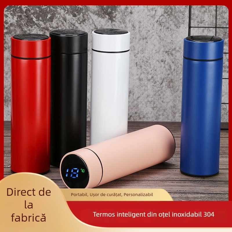 Cană termo din oțel inoxidabil 304, izolație în vid, corp drept, măsurare temperatură, cadou de afaceri unisex, personalizare la volum
