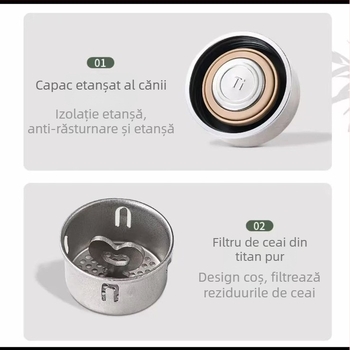 Cana termică din titan pur, cadou, portabilă, cu interior din titan