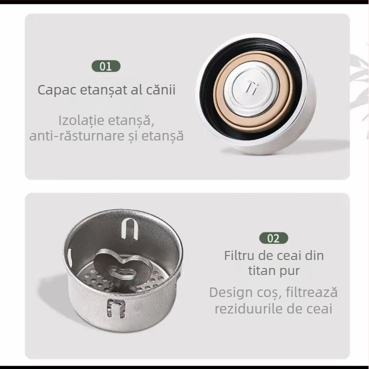 Cana termică din titan pur, cadou, portabilă, cu interior din titan