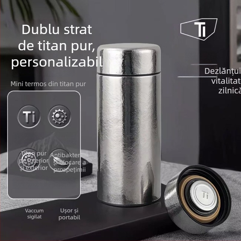 Cana termică din titan pur, cadou, portabilă, cu interior din titan