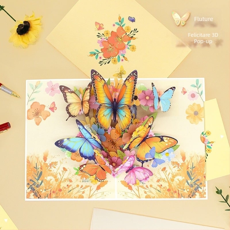 Felicitare cu fluture 3D, design premium, pentru Ziua Profesorului și ziua de naștere.