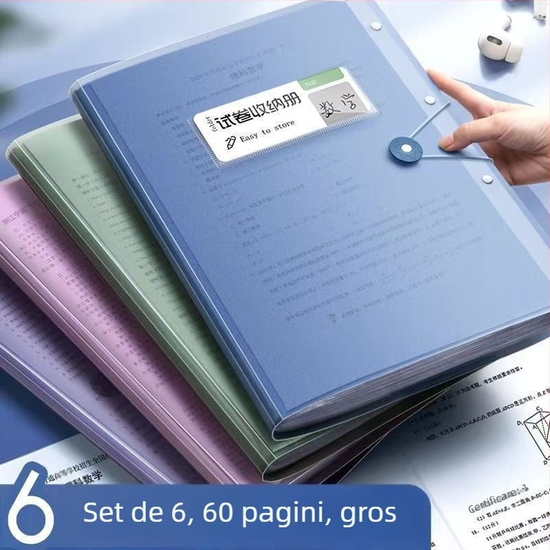 Dosar A4 pentru lucrări de examen, capacitate mare, 40/60 pagini pentru stocarea documentelor elevilor