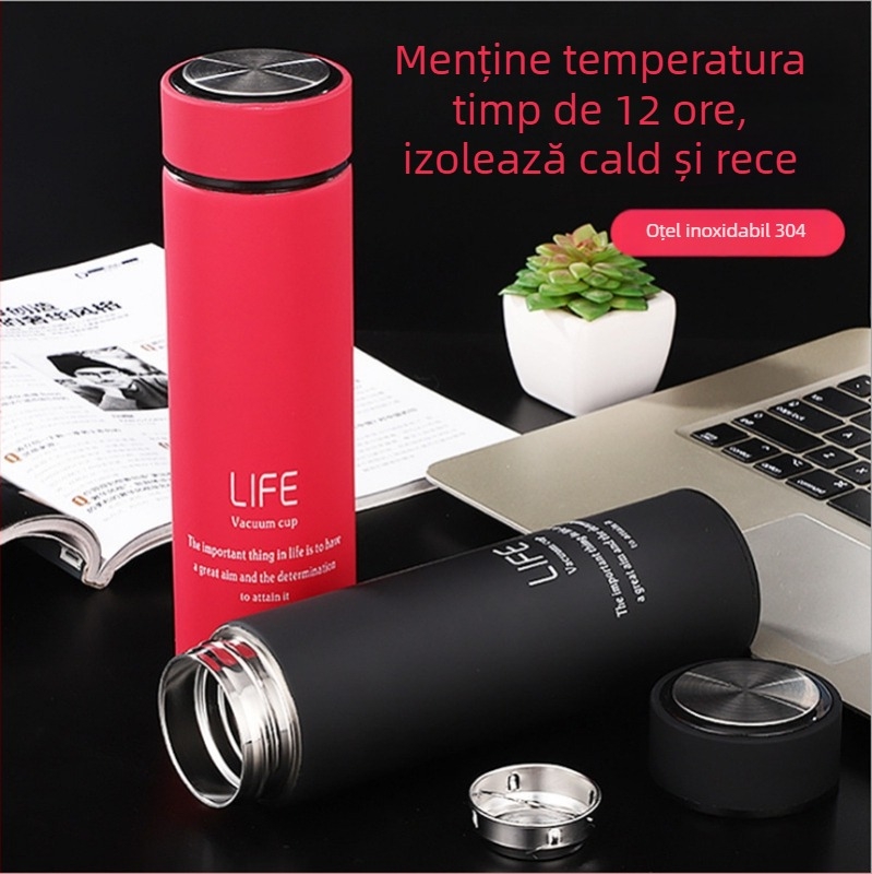 Pahar termic izolat din oțel inoxidabil, interior 304, exterior 201, potrivit pentru birou și ceai, opțiune gravură, cadou corporativ