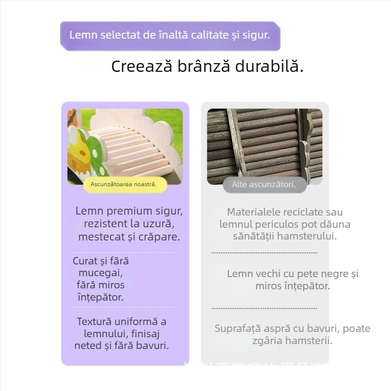 Kano adăpost din lemn pentru hamster cu platformă din lemn masiv – jucării de iarnă și accesorii pentru habitat