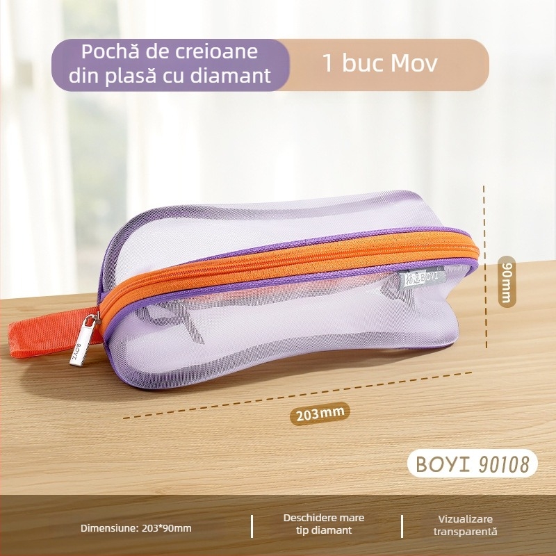 Geantă de creioane cu capacitate mare, design din plasă în trei straturi, multifuncțională, rezistentă la deformare, stil minimalist pentru liceeni