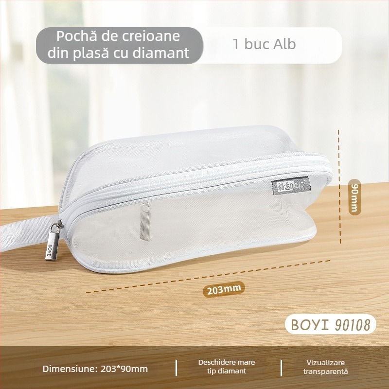 Geantă de creioane cu capacitate mare, design din plasă în trei straturi, multifuncțională, rezistentă la deformare, stil minimalist pentru liceeni