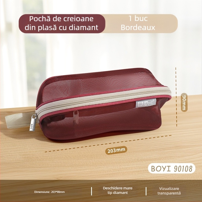 Geantă de creioane cu capacitate mare, design din plasă în trei straturi, multifuncțională, rezistentă la deformare, stil minimalist pentru liceeni