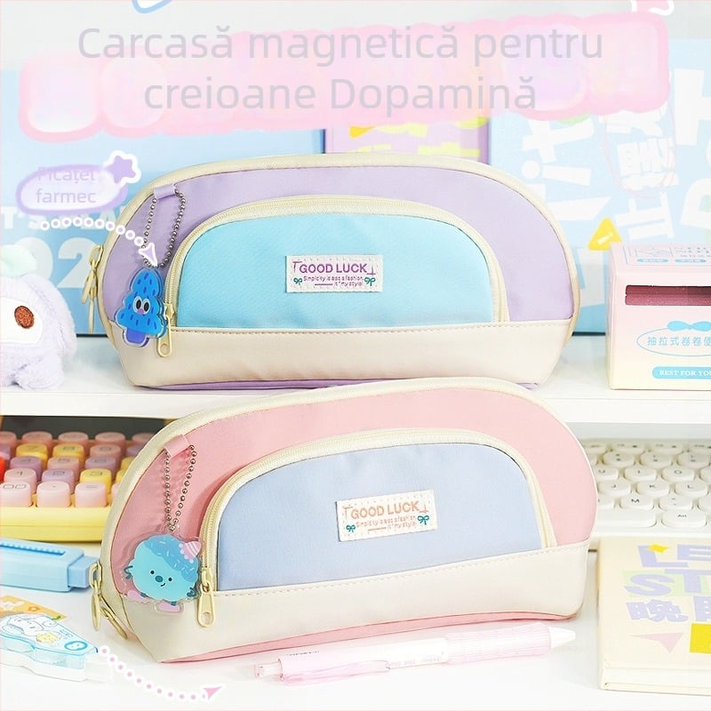 Geantă de pixuri Dopamine cu închidere magnetică, capacitate mare și design deschis, stilată pentru elevii de la ciclul primar și gimnazial