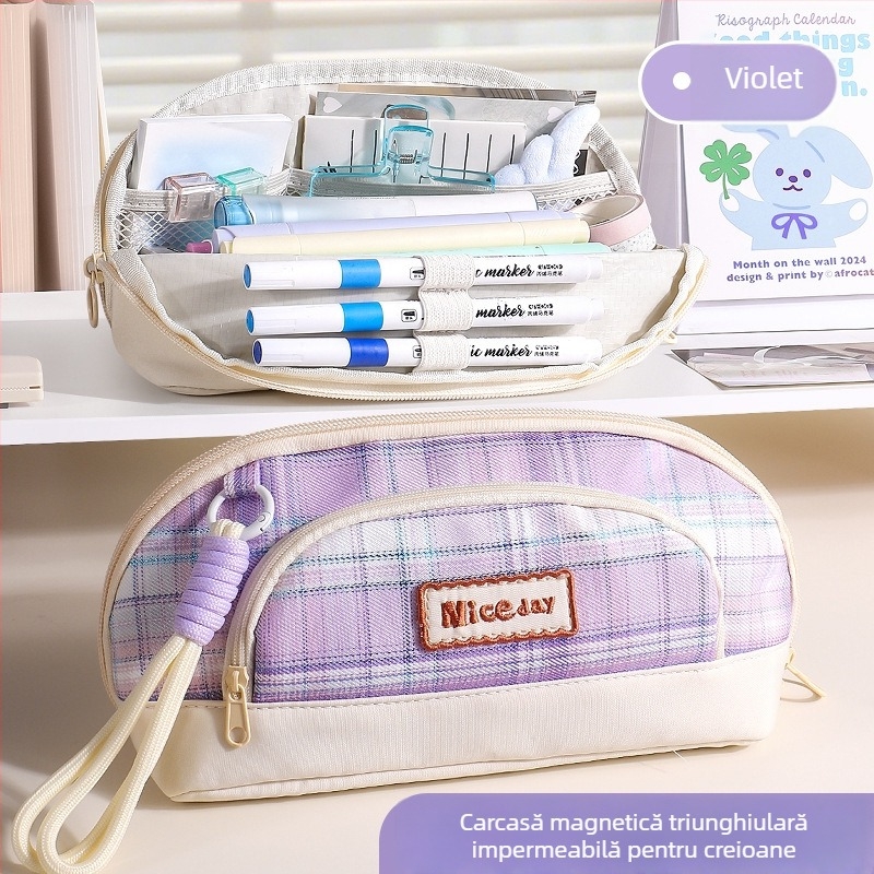 Geantă de pixuri Dopamine cu închidere magnetică, capacitate mare și design deschis, stilată pentru elevii de la ciclul primar și gimnazial