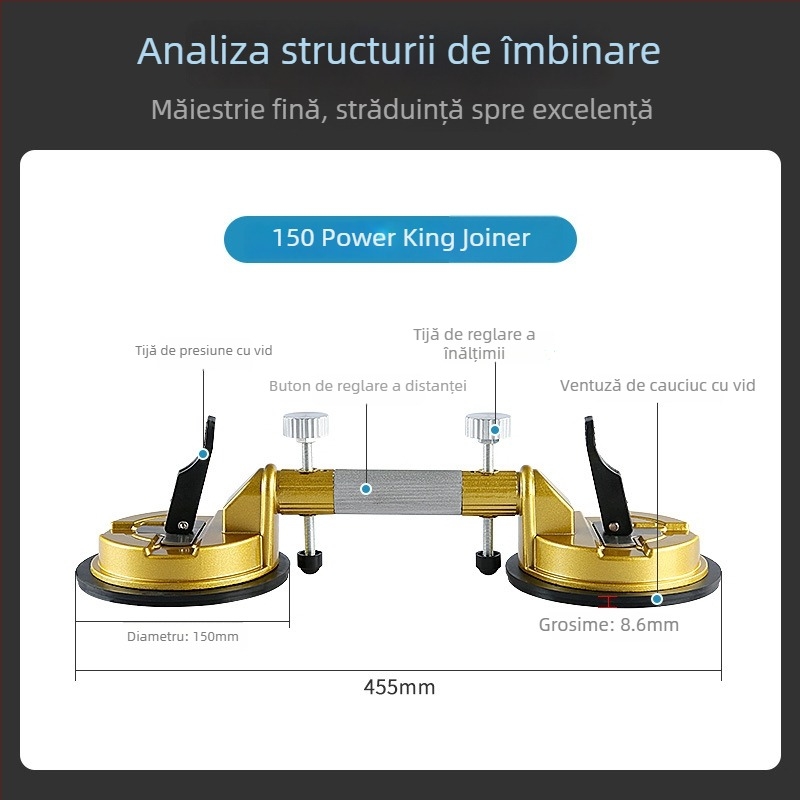 Întinzător pentru blat din piatră – plăci de marmură și cuarț, reglare a rosturilor cu ventuză puternică