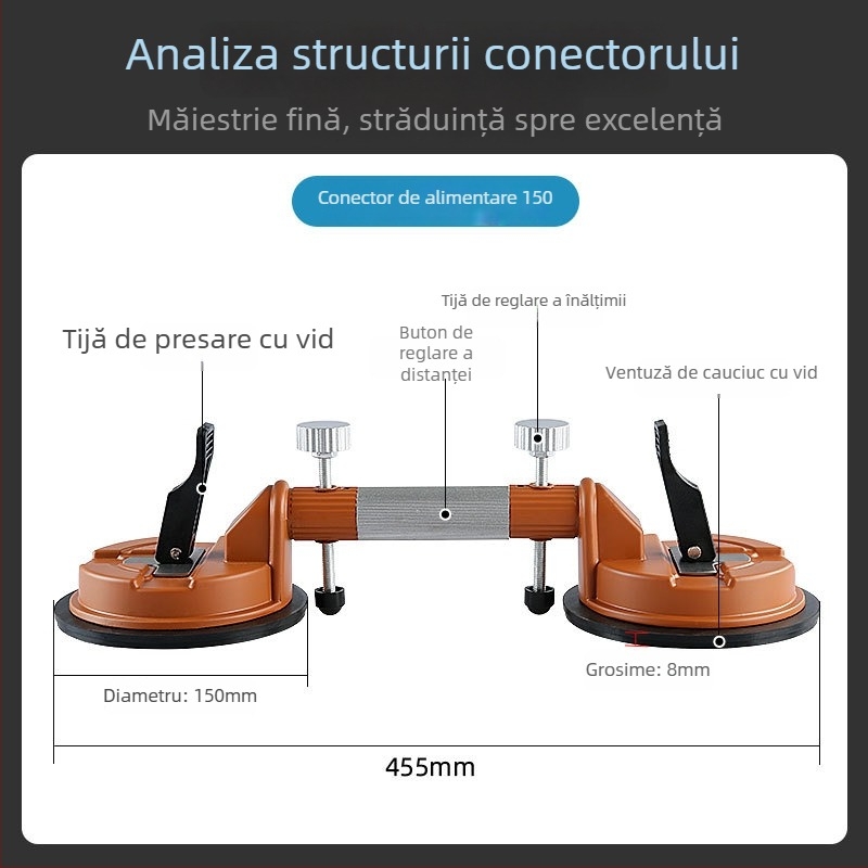 Întinzător pentru blat din piatră – plăci de marmură și cuarț, reglare a rosturilor cu ventuză puternică
