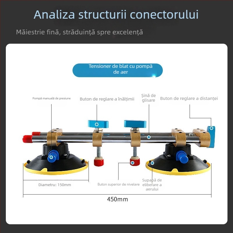 Întinzător pentru blat din piatră – plăci de marmură și cuarț, reglare a rosturilor cu ventuză puternică