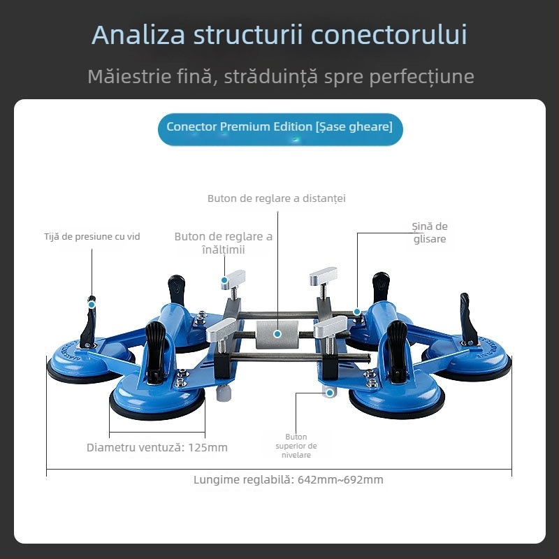 Întinzător pentru blat din piatră – plăci de marmură și cuarț, reglare a rosturilor cu ventuză puternică