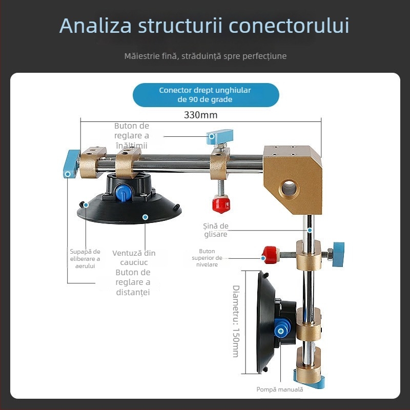 Întinzător pentru blat din piatră – plăci de marmură și cuarț, reglare a rosturilor cu ventuză puternică