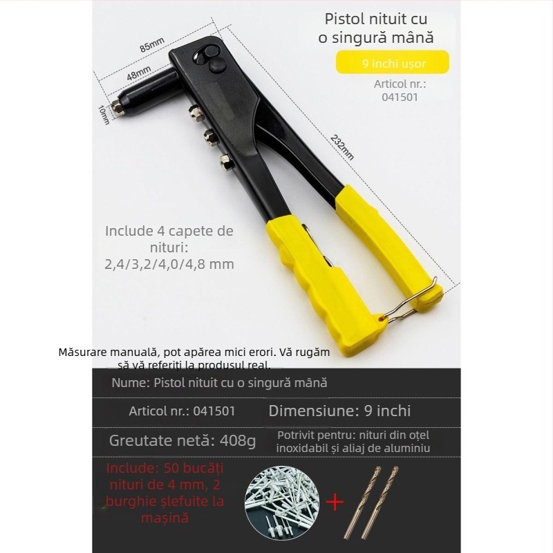Pistol de nituri, manual, industrial, pentru uz casnic, mic pistol de nituit, instrument de tragere a niturilor, economisire a efortului