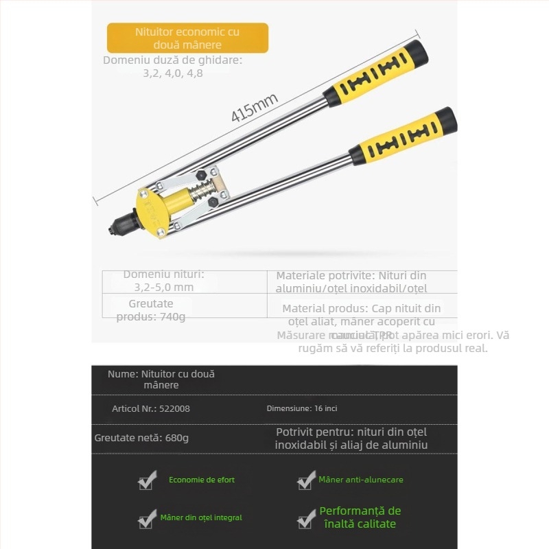 Pistol de nituri, manual, industrial, pentru uz casnic, mic pistol de nituit, instrument de tragere a niturilor, economisire a efortului