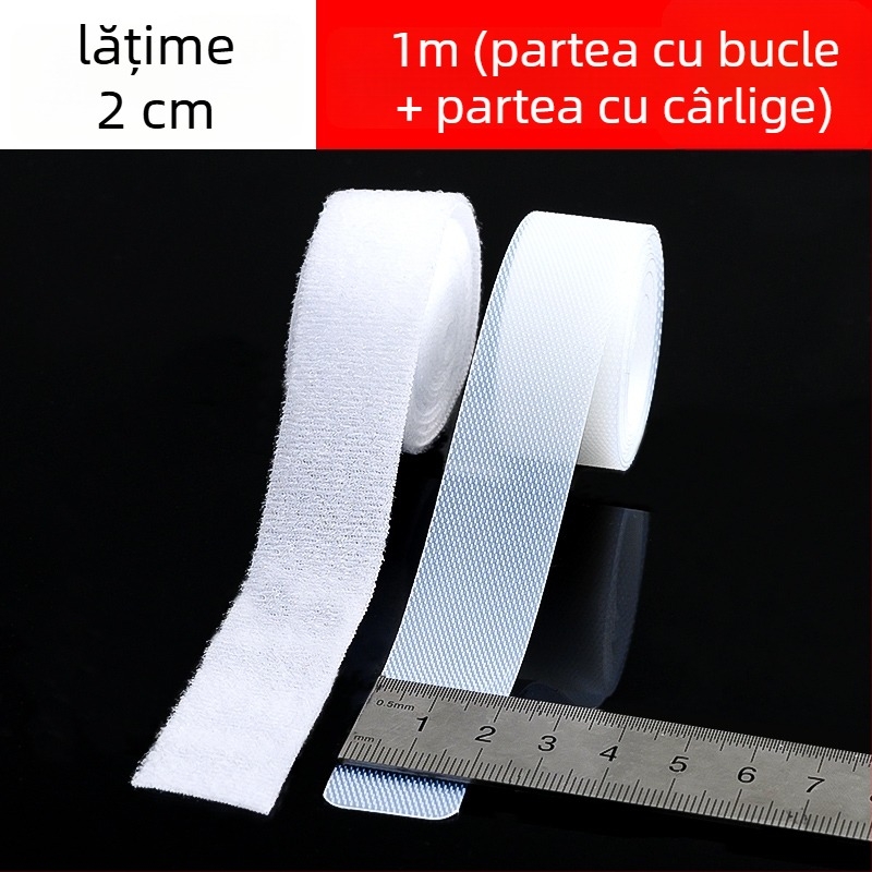 Velcro pentru haine de bebeluți, bandă moale cu cârlig și buclă, albă, dublu‑fațetată, fără adeziv