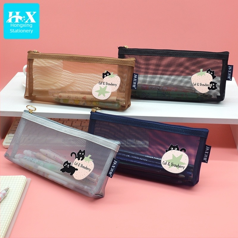 Hong Xing geantă pentru creioane de examen, plasă triunghiulară mare, cutie transparentă pentru creioane, stil coreean pentru elevi, design creativ