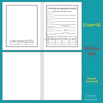 Carte de probă pentru îmbrăcăminte, format A4, pliată, cu imprimarea logo-ului companiei