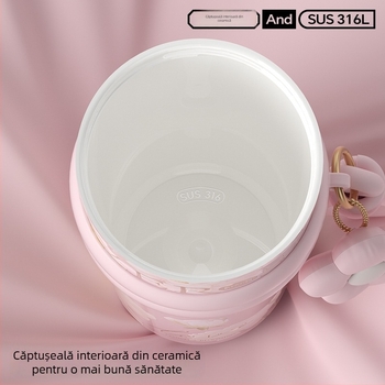 Cană termos izolată cu design floral pentru femei, capacitate mare, cu pai, interior ceramic, cadou de ziua și Festivalul Lunii