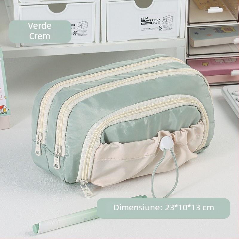 Penar crem cu capacitate mare, design minimalist, organizator de rechizite în stil Instagram pentru elevi