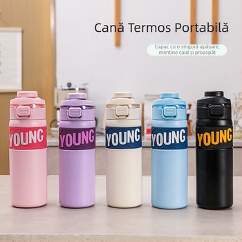 Cană termo din oțel inoxidabil 304, cu pai dublu, design modern, portabil, pentru mașină, bărbați și femei, sport.