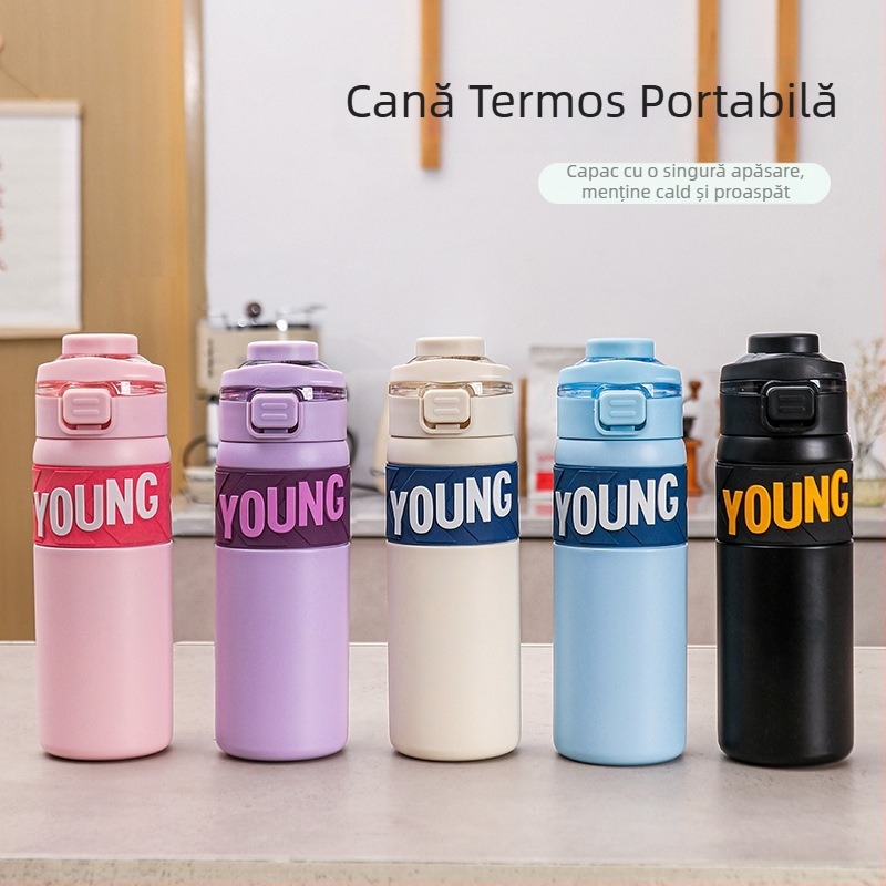 Cană termo din oțel inoxidabil 304, cu pai dublu, design modern, portabil, pentru mașină, bărbați și femei, sport.