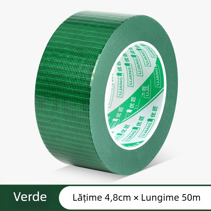 Bandă textilă cu aderență înaltă pentru protecția podelei și fixarea covoarelor, rolă mare de 50 m, lățimi 4,8 cm sau 6 cm, fără reziduuri, culori: verde, argintiu, roșu, negru.