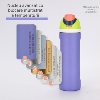 Sticlă sport cu două prize de băut, capacitate mare, din oțel inoxidabil 304, pai, termos, pentru exterior, cu mâner