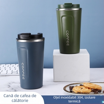 Cană de cafea din oțel inoxidabil 304, portabilă pentru mașină, cu pereți dubli vacuum și izolație, cadou