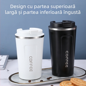 Cană de cafea din oțel inoxidabil 304, portabilă pentru mașină, cu pereți dubli vacuum și izolație, cadou
