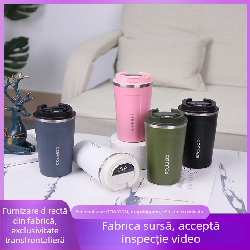 Cană de cafea din oțel inoxidabil 304, portabilă pentru mașină, cu pereți dubli vacuum și izolație, cadou
