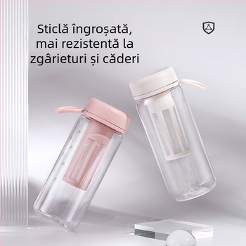 Pahar din plastic cu infuzor de ceai, portabil, cu pereți dubli, transparent, cu scară de măsurare pentru ceai și cafea