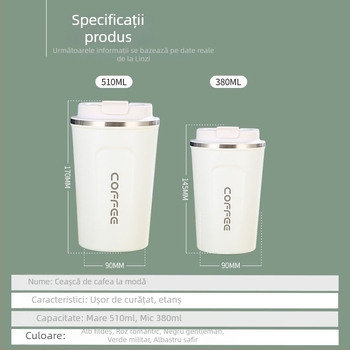 Cana de cafea cu pereți dubli, izolare în vid, din oțel inoxidabil 304, portabilă pentru mașină și birou