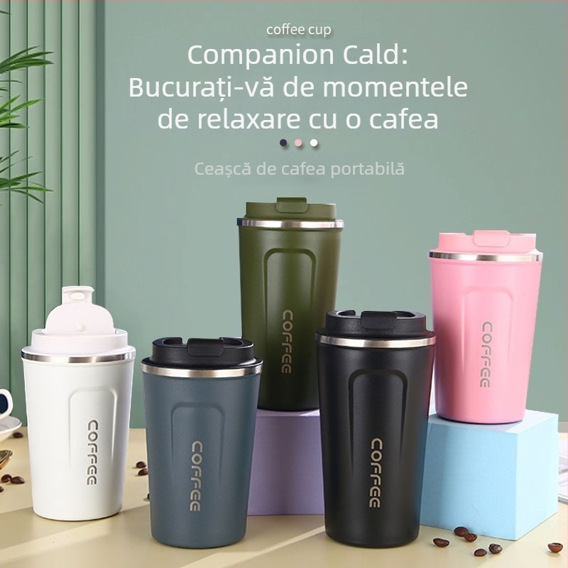 Cana de cafea cu pereți dubli, izolare în vid, din oțel inoxidabil 304, portabilă pentru mașină și birou
