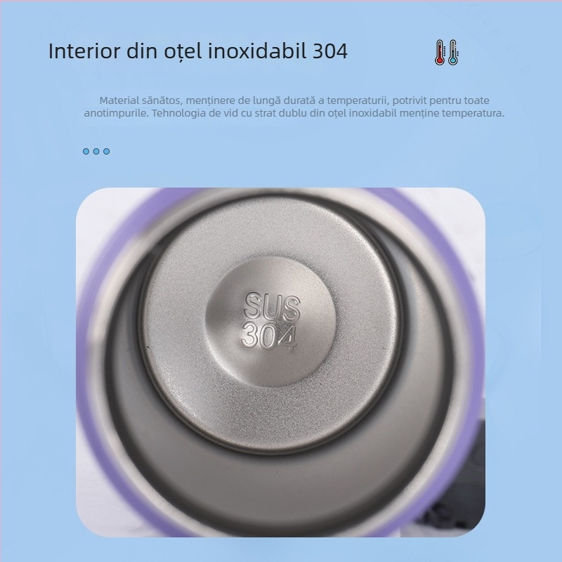 Cană din oțel inoxidabil 304 cu pai și capac, termos portabil pentru băut direct