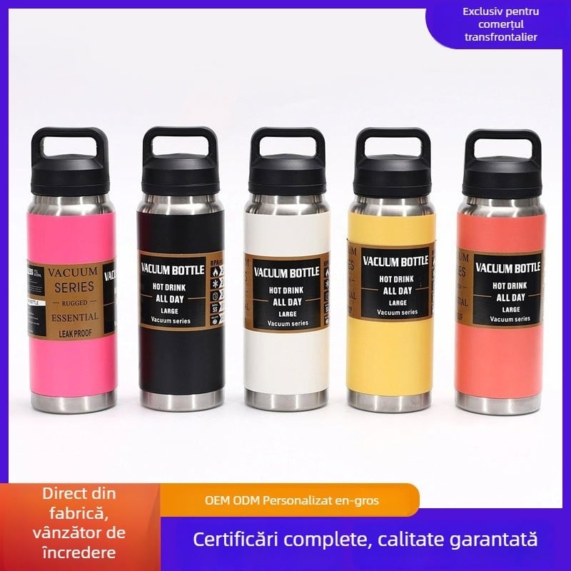 Termos din oțel inoxidabil izolat, capacitate mare, pentru drumeții și călătorii în aer liber, unisex, capac cu filet