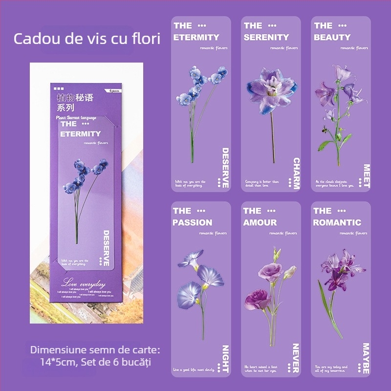 PET Semn de carte transparent – seria Plante Naturale, Flori uscate margarete, Design artistic, DIY