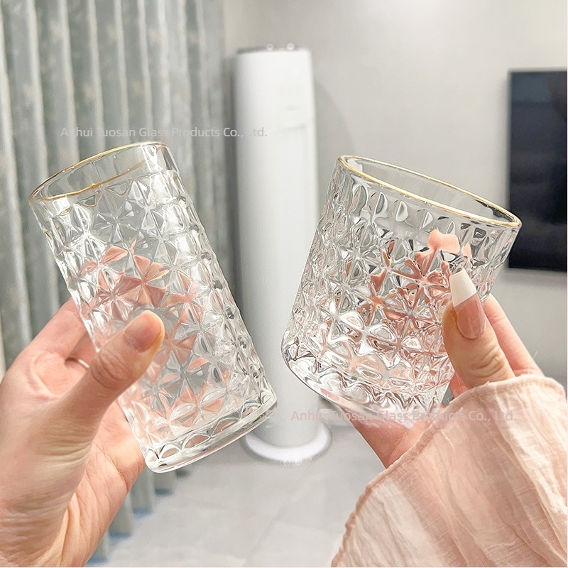 Set de pahare din sticlă soda-lime, cu margine auriu, set de 6 piese, stil european, pentru apă, suc, vin, whisky și bere.