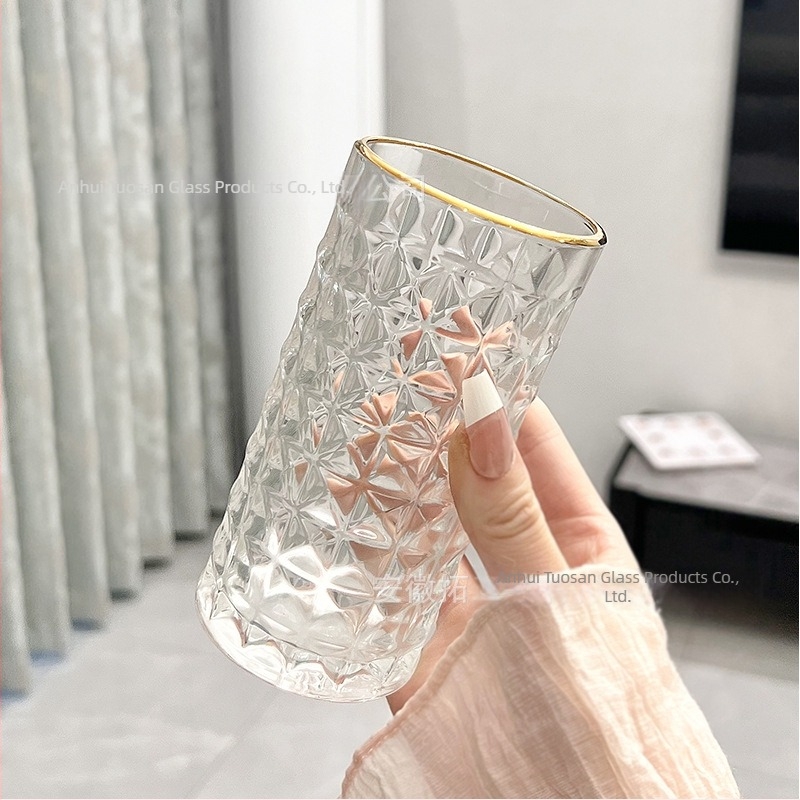 Set de pahare din sticlă soda-lime, cu margine auriu, set de 6 piese, stil european, pentru apă, suc, vin, whisky și bere.