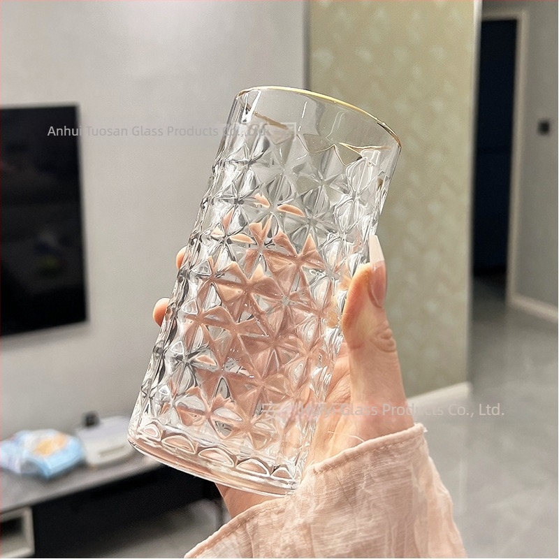 Set de pahare din sticlă soda-lime, cu margine auriu, set de 6 piese, stil european, pentru apă, suc, vin, whisky și bere.