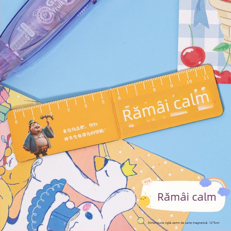 Semn de carte magnetic cu riglă pentru elevi — pliabil, multifuncțional, Nezha semn de carte, cadou de papetărie