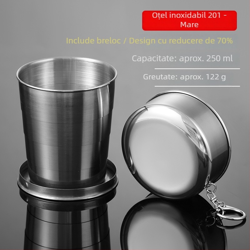Ceașă din oțel inoxidabil pliabilă, portabilă și rezistentă la temperaturi înalte, cupe telescopice pentru apă de gură și periuță de dinți, pentru călătorii în aer liber