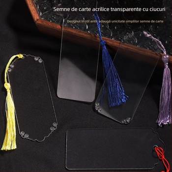 Semn de carte din acril transparent, gol, cu ciucuri colorate – etichetă DIY pentru carte și etichetă de cadou de absolvire