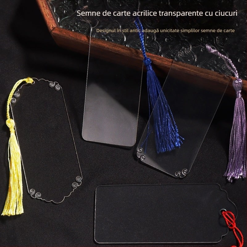 Semn de carte din acril transparent, gol, cu ciucuri colorate – etichetă DIY pentru carte și etichetă de cadou de absolvire