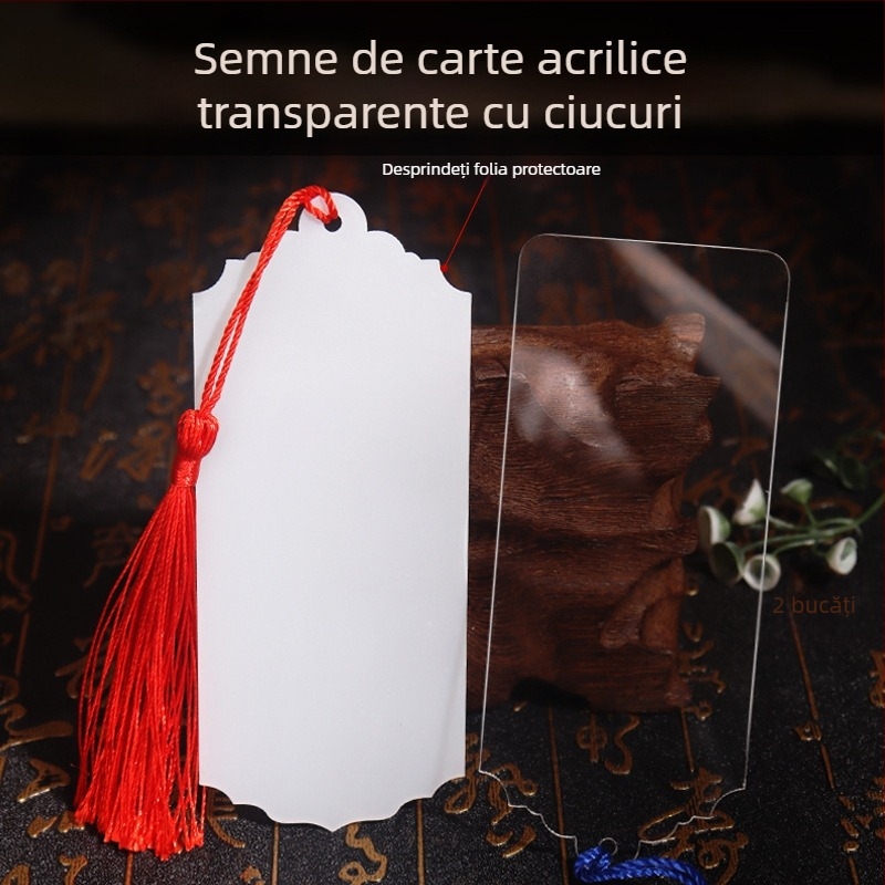 Semn de carte din acril transparent, gol, cu ciucuri colorate – etichetă DIY pentru carte și etichetă de cadou de absolvire
