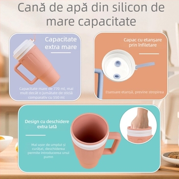 Cană din silicon, capacitate mare, pentru călătorii și utilizare în mașină — ecologică și sănătoasă pentru sporturi în aer liber, durabilă și rezistentă la căderi