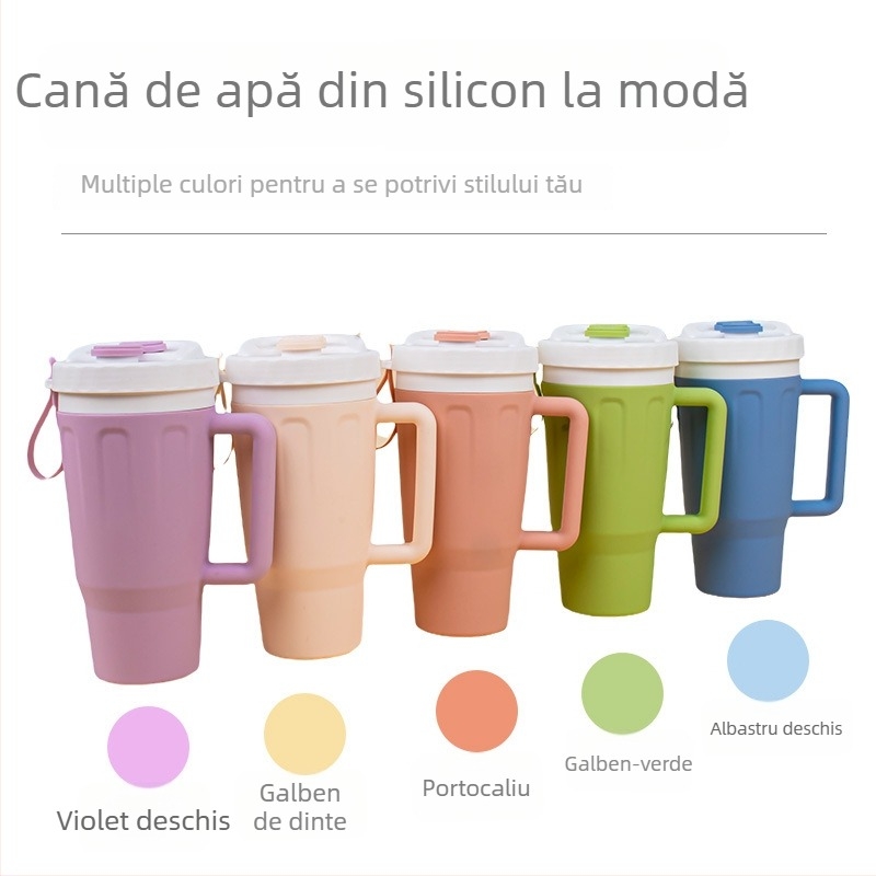 Cană din silicon, capacitate mare, pentru călătorii și utilizare în mașină — ecologică și sănătoasă pentru sporturi în aer liber, durabilă și rezistentă la căderi