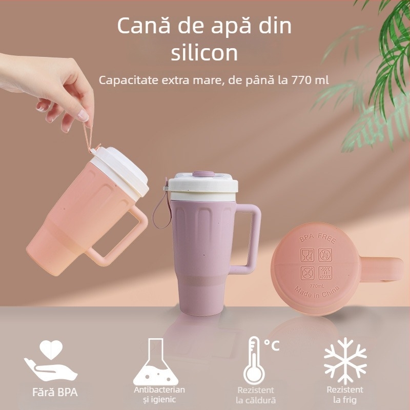 Cană din silicon, capacitate mare, pentru călătorii și utilizare în mașină — ecologică și sănătoasă pentru sporturi în aer liber, durabilă și rezistentă la căderi