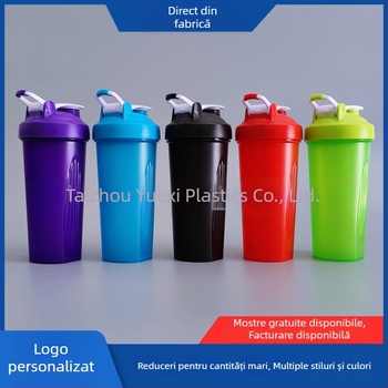 Cana de shake cu logo, recipient plastic portabil pentru pudră proteică, 600 ml